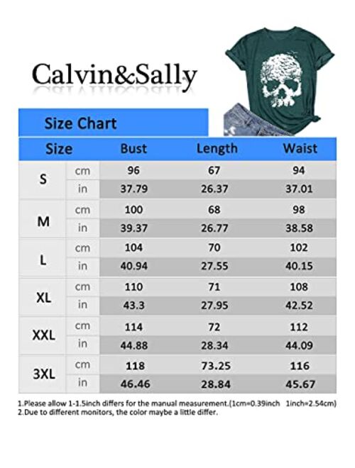 Calvin&Sally Skull Shirts for Women Funny Gothic Graphic Tank Tops Casual Short Sleeve Halloween Tshirts Novelty Horror Tee Shirts