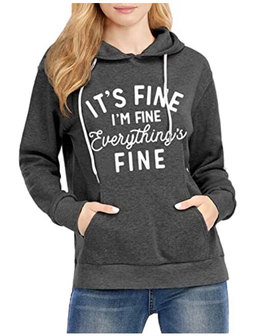 VILOVE Funny Sweatshirts for Women Its Fine Im Fine Everything is Fine Shirts Inspirational T-Shirt Cute Sayings Tee Tops