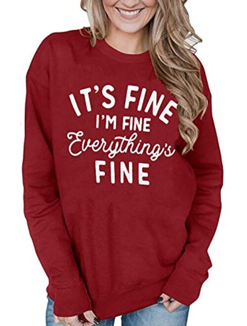 VILOVE Funny Sweatshirts for Women Its Fine Im Fine Everything is Fine Shirts Inspirational T-Shirt Cute Sayings Tee Tops