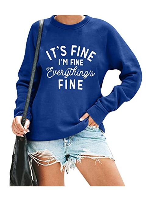 VILOVE Funny Sweatshirts for Women Its Fine Im Fine Everything is Fine Shirts Inspirational T-Shirt Cute Sayings Tee Tops