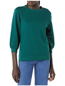 Women's French Terry Fleece Sleeve Detail Crewneck Sweatshirt