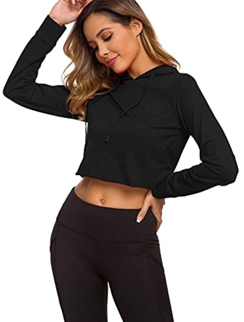 DIRASS Women's Long Sleeve Cropped Hoodie Casual Pullover Active Top Sweatshirt