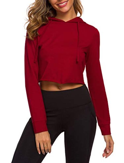 DIRASS Women's Long Sleeve Cropped Hoodie Casual Pullover Active Top Sweatshirt