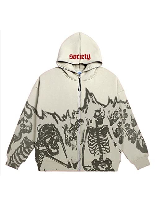 YEOU Women Rhinestone Y2K Spider Skeleton Hoodies Punk Jackets Streetwear Goth Harajuku Oversized Zip Up Hoodie