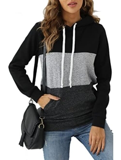 Barlver Women's Casual Hoodies Color Block Long Sleeve Drawstring Sweatshirts 1/4 Zip Pullover Lightweight Tops with Pocket