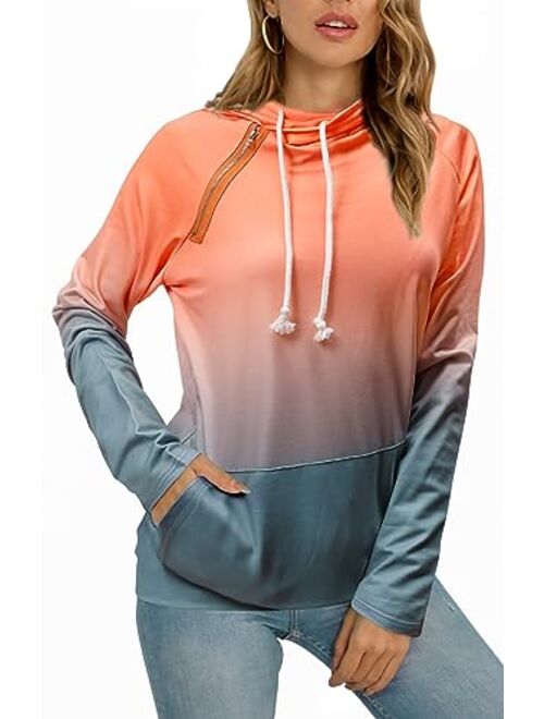 Barlver Women's Casual Hoodies Color Block Long Sleeve Drawstring Sweatshirts 1/4 Zip Pullover Lightweight Tops with Pocket