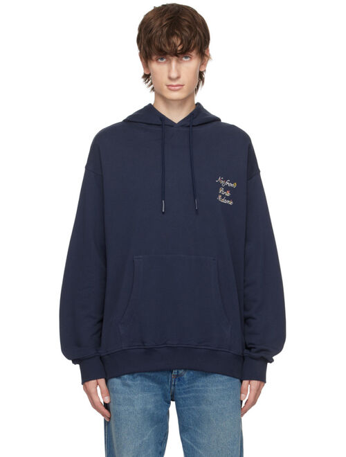 Drole De Monsieur Navy 'Le Hoodie Slogan A Fleurs' Hoodie