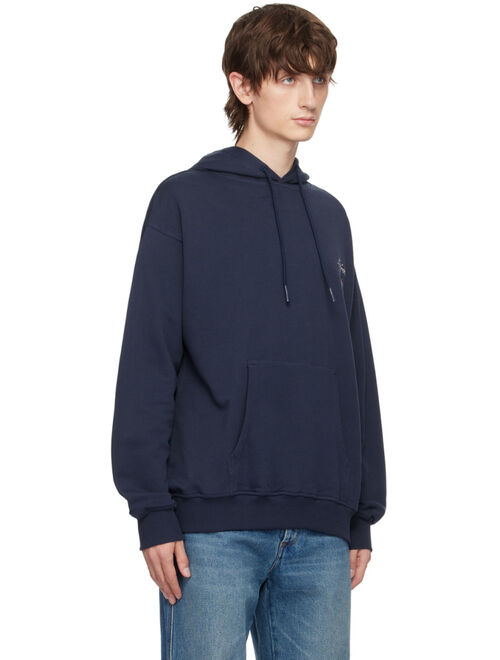 Drole De Monsieur Navy 'Le Hoodie Slogan A Fleurs' Hoodie