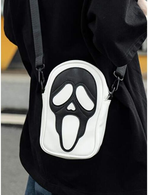 Shein Yogodlns1245 Accessory Store Ghost Skull Pattern Shoulder Bag, Trendy Zipper Crossbody Bag