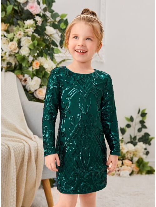 SHEIN Kids CHARMNG Toddler Girls Sequin Fitted Dress