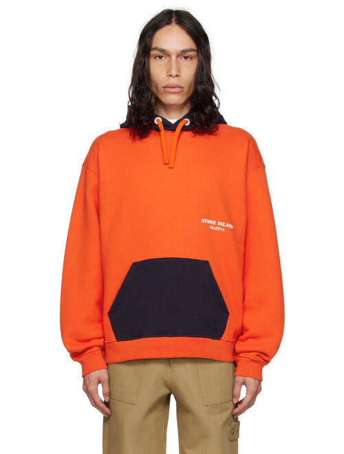 Stone Island Orange Colorblocked Hoodie