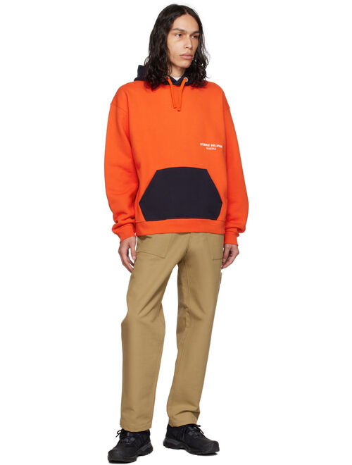 Stone Island Orange Colorblocked Hoodie