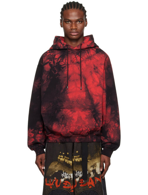 LU'U DAN Red & Black Bleached Ink Hoodie