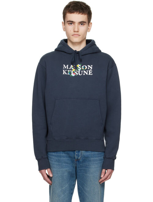 Maison Kitsune Navy Flowers Hoodie