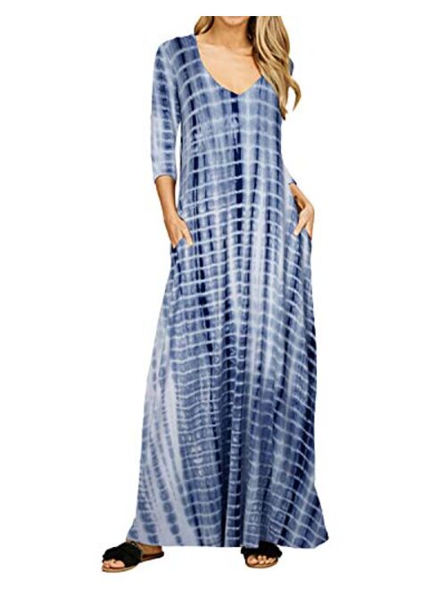 Jacansi Women's V-Neck Casual Long Sleeve/Short Sleeve Maxi Dress Hoodie Pocket Dress