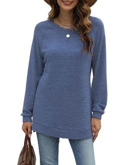 LERUCCI Womens Round Neck Casual Long Sleeve Fashion Sweatshirt Loose Pullover Soft Tunic Tops