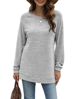 LERUCCI Womens Round Neck Casual Long Sleeve Fashion Sweatshirt Loose Pullover Soft Tunic Tops