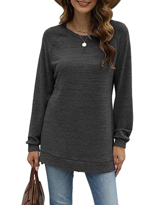 LERUCCI Womens Round Neck Casual Long Sleeve Fashion Sweatshirt Loose Pullover Soft Tunic Tops