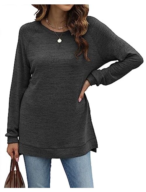 LERUCCI Womens Round Neck Casual Long Sleeve Fashion Sweatshirt Loose Pullover Soft Tunic Tops