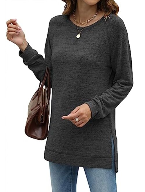 LERUCCI Womens Round Neck Casual Long Sleeve Fashion Sweatshirt Loose Pullover Soft Tunic Tops