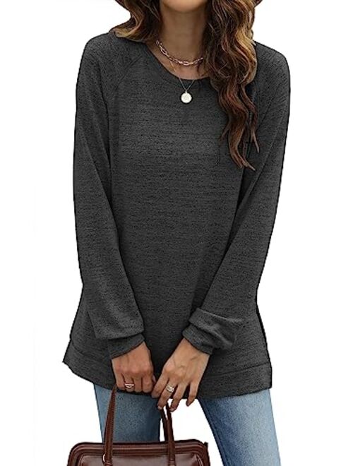 LERUCCI Womens Round Neck Casual Long Sleeve Fashion Sweatshirt Loose Pullover Soft Tunic Tops