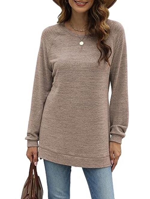 LERUCCI Womens Round Neck Casual Long Sleeve Fashion Sweatshirt Loose Pullover Soft Tunic Tops