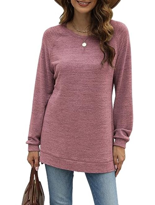 LERUCCI Womens Round Neck Casual Long Sleeve Fashion Sweatshirt Loose Pullover Soft Tunic Tops