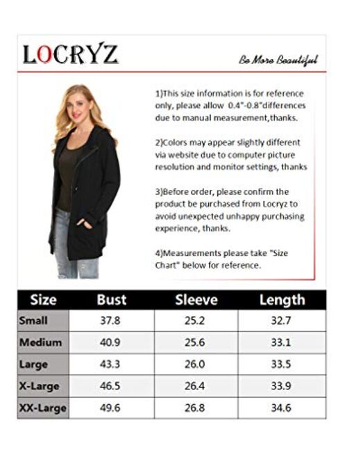 Locryz Women's Casual Pockets Zip Up Hoodies Fleece Tunic Sweatshirt Long Hoodie Jacket Coat