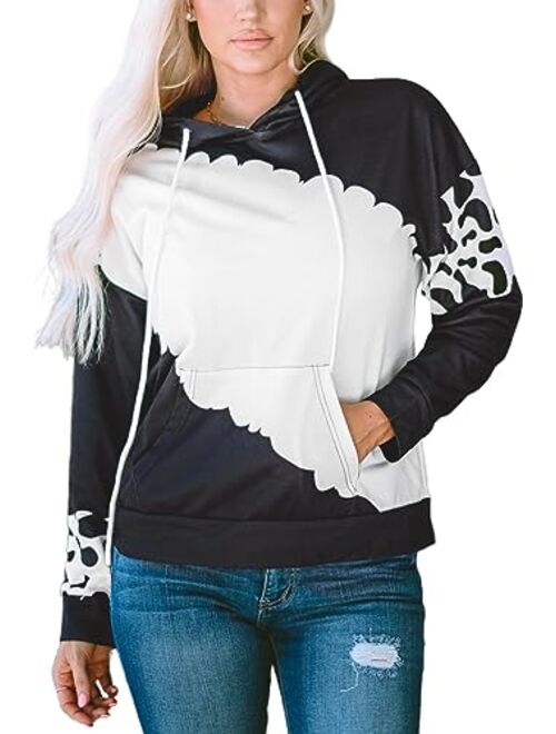 EARKOHA Womens Plus Size Long Sleeve Casual Zip Collar Cow Print Fleece jacket Tops