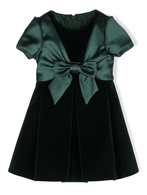 Lapin House bow-detail flared velvet dress