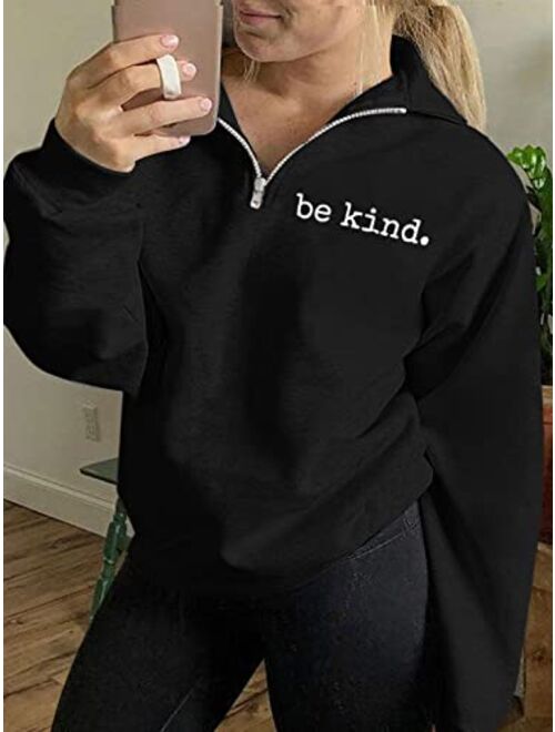 ASTANFY Be Kind Sweatshirt Womens Letter Print Pullover Long Sleeves Blessed Top Blouse