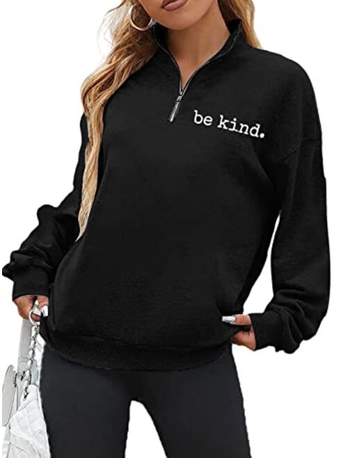 ASTANFY Be Kind Sweatshirt Womens Letter Print Pullover Long Sleeves Blessed Top Blouse