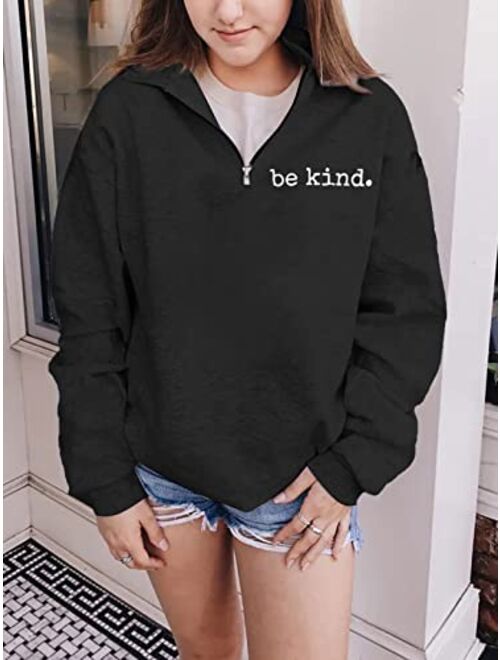 ASTANFY Be Kind Sweatshirt Womens Letter Print Pullover Long Sleeves Blessed Top Blouse