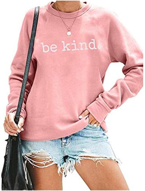 ASTANFY Be Kind Sweatshirt Womens Letter Print Pullover Long Sleeves Blessed Top Blouse