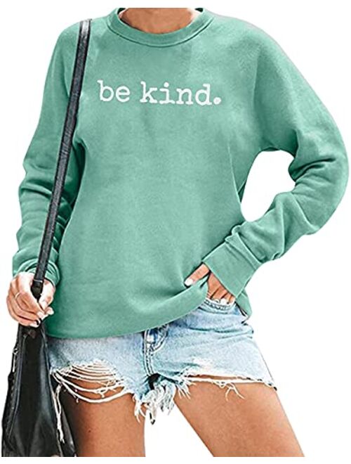 ASTANFY Be Kind Sweatshirt Womens Letter Print Pullover Long Sleeves Blessed Top Blouse