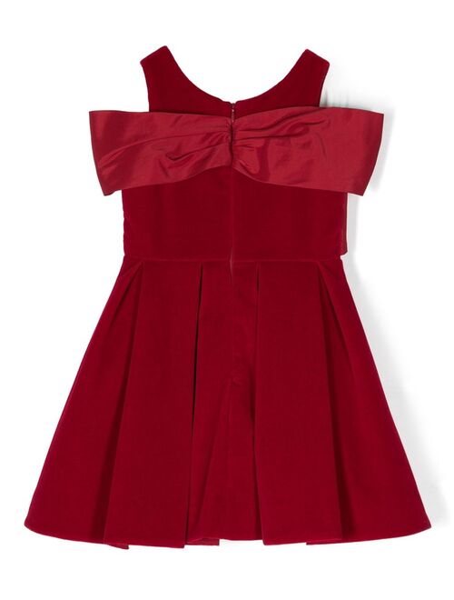 Lapin House bow-detail flared velvet dress