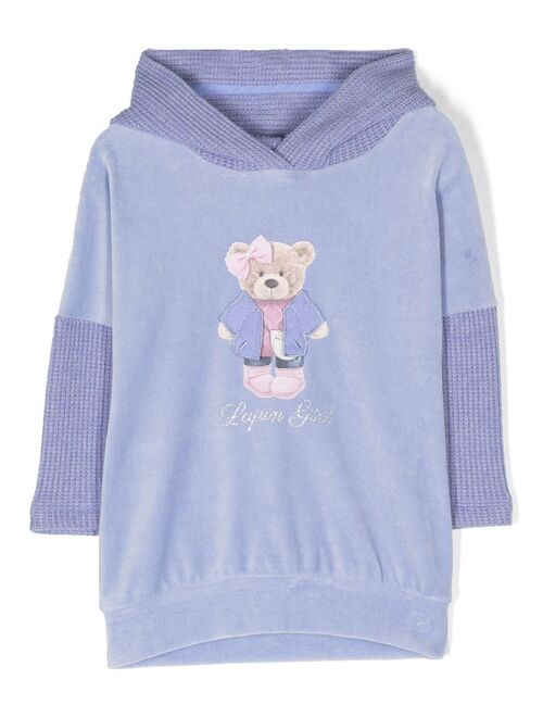 Lapin House teddy bear-print hooded dress