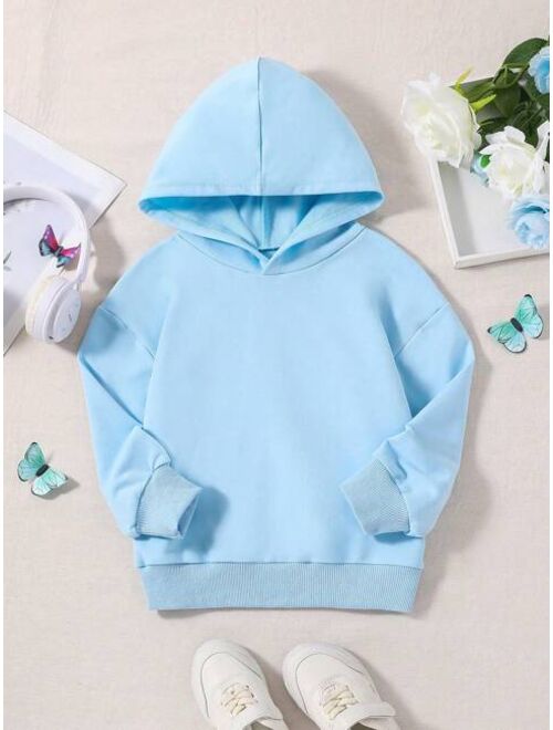 Young Girl Letter Butterfly Print Drop Shoulder Hoodie