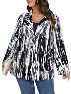 Women's Plus Size Long Sleeve Blazer Casual Open Front Cardigan Jacket