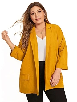 Women's Plus Size Long Sleeve Blazer Casual Open Front Cardigan Jacket