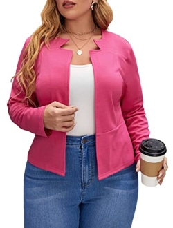 Women's Plus Size Long Sleeve Blazer Casual Open Front Cardigan Jacket