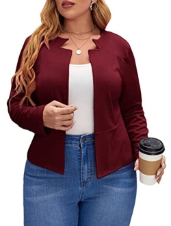 Women's Plus Size Long Sleeve Blazer Casual Open Front Cardigan Jacket