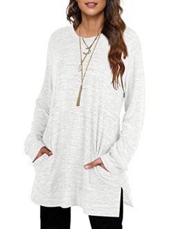 AUSELILY Long Sweatshirts for Women Side Split Womens Tunic Sweatshirts