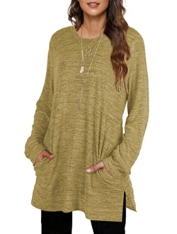 AUSELILY Long Sweatshirts for Women Side Split Womens Tunic Sweatshirts