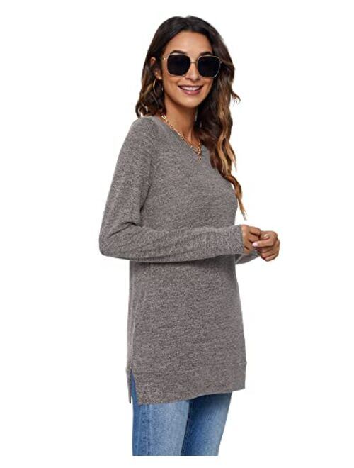 AUSELILY Long Sweatshirts for Women Side Split Womens Tunic Sweatshirts