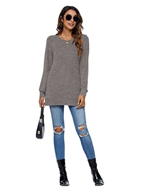 AUSELILY Long Sweatshirts for Women Side Split Womens Tunic Sweatshirts