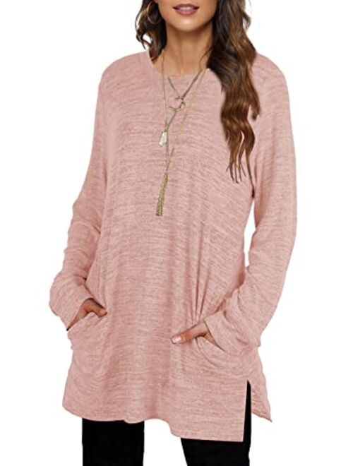 AUSELILY Long Sweatshirts for Women Side Split Womens Tunic Sweatshirts