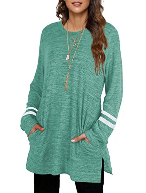 AUSELILY Long Sweatshirts for Women Side Split Womens Tunic Sweatshirts