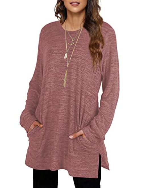 AUSELILY Long Sweatshirts for Women Side Split Womens Tunic Sweatshirts