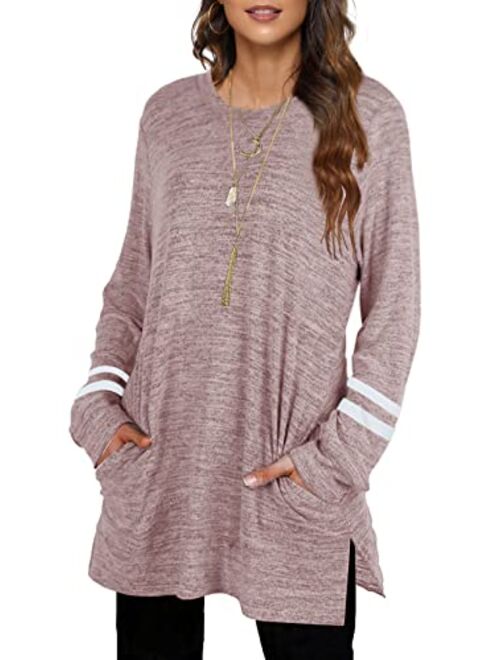 AUSELILY Long Sweatshirts for Women Side Split Womens Tunic Sweatshirts